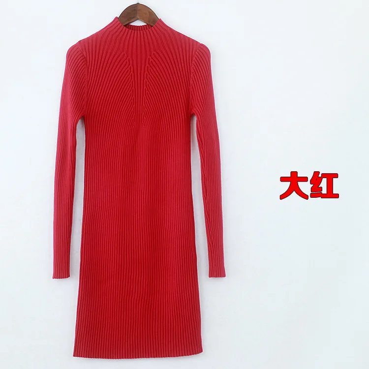 Quality Autumn Winter Warm Knitted Dress Women Half High Neck Long Sleeve Pencil Casual Mini Bodycon Sweater Dress Plus Size 237 8