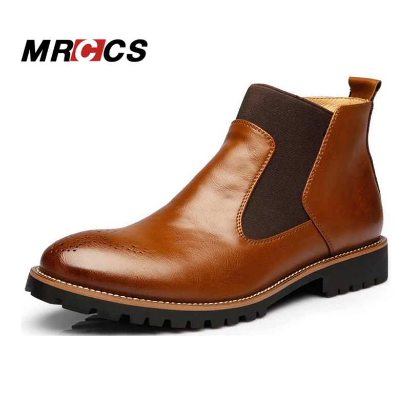 Acheter MRCCS Fourrure D hiver Printemps Hommes de Chelsea Bottes, Britannique Style De Mode Cheville Bottes, noir Brun Rouge Brogues En Cuir Souple Casual Chaussures