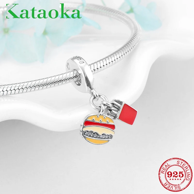 

Fashion delicious Fries hamburger charms 925 Sterling Silver pendants Fit Original Pandora Bracelet Bangles Jewelry making