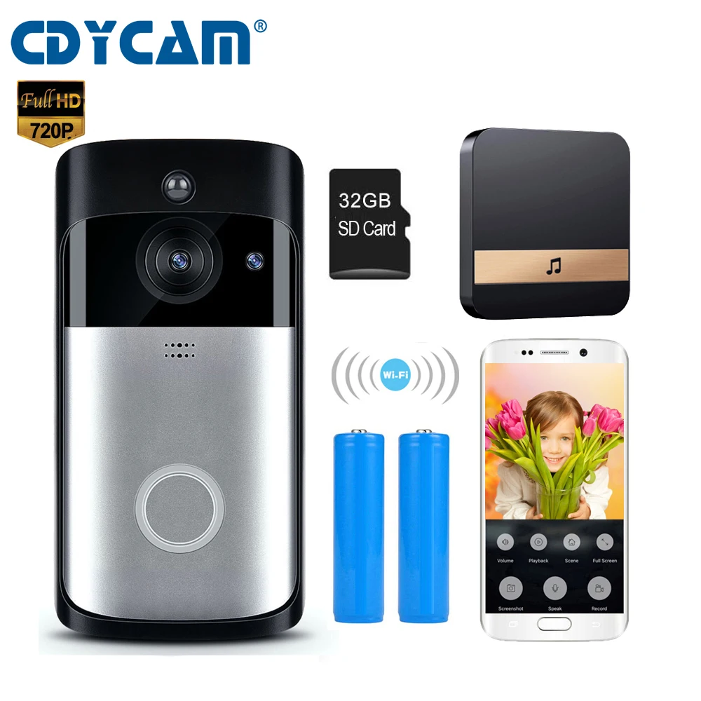 

CDYCAM WiFi Wireless Security DoorBell Camera 720P Visual Intercom Recording Video DoorPhone Remote Home Monitoring Night Vision