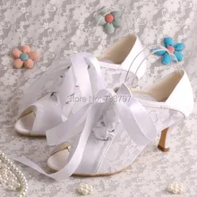 Wedopus Средних Каблуках Кружева Белый Свадебные Туфли для Женщин Обувь Peep Toe