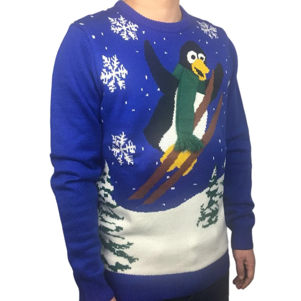 Knitted Funny Skiing Penguin Pattern Ugly Christmas Sweater for Men and Women Cute Ladies Knit Xmas Pullover Jumper Oversized Knitted Funny Skiing Penguin Pattern Ugly Christmas Sweater for Men and Women Cute Ladies Knit Xmas Pullover Jumper Oversized