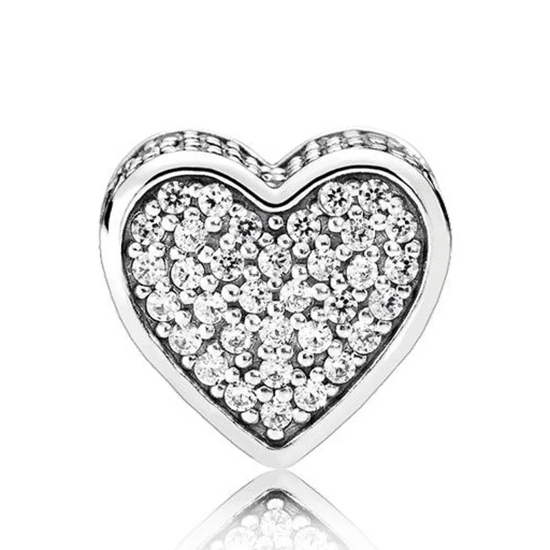 

Top Quality 925 Sterling Silver Bead Charm LOVE Heart With Clear Cubic Zirconia Charm Fit Pandora ESSENCE Bracelet Diy Jewelry