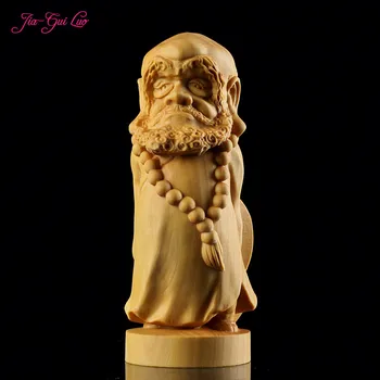 

JIA-GUI LUO Boxwood carving decorative gifts home decorations wooden crafts statues souvenirs Q version of the monk A053