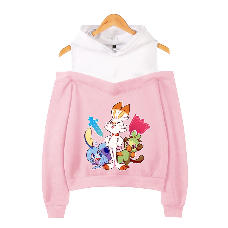 Pokemon Sword and Shield Printed Cool Game New Simple off-shoulder women's fashion Japanese sweatshirt casual Hoodie sweatshirt