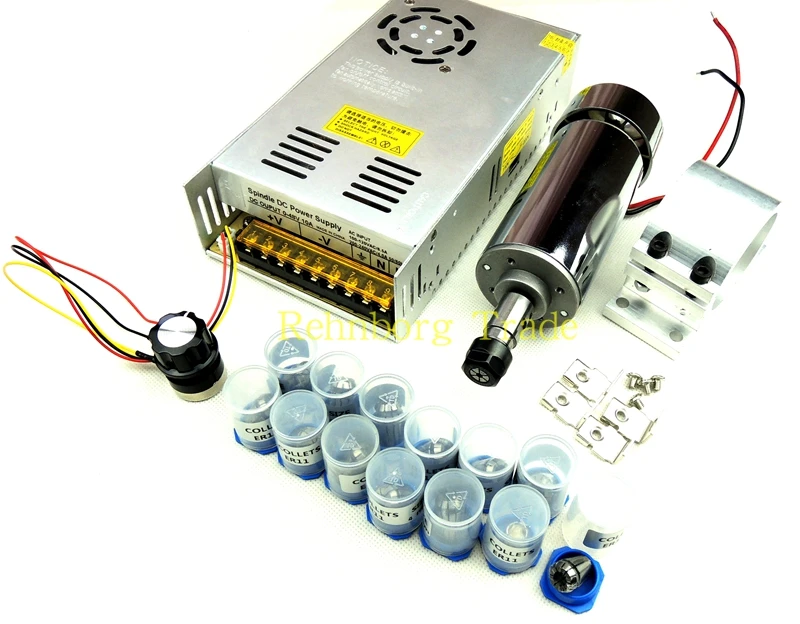 

DC12-48V 0.4kw spindle motor ER11 chuck CNC 400W Spindle Motor+ 52mm mount bracket+Power Supply speed governor+13pcs ER11 Chuck