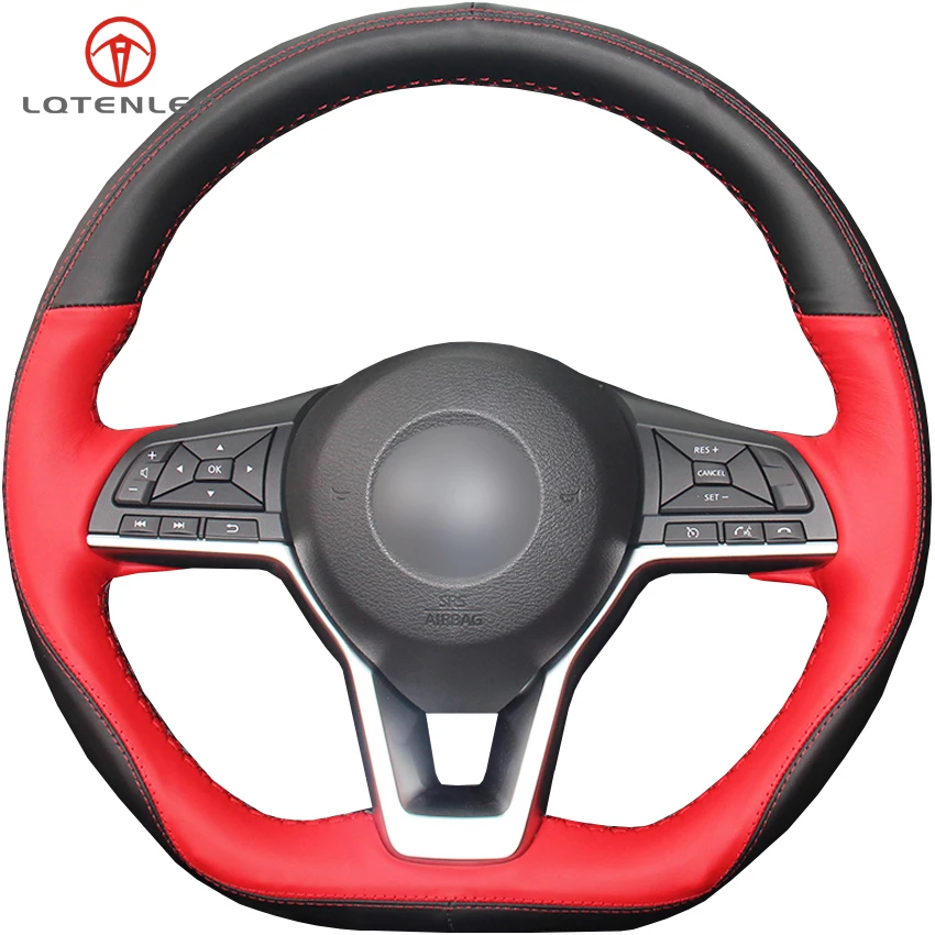 LQTENLEO Black Red Genuine Leather Car Steering Wheel Cover For Nissan X Trail Qashqai Rogue
