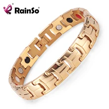 Rainso Brand Stainless Steel Men's Bracelet Gold Color Energy Healing Magnetic Bracelets Hand Chain Wristband OSB-738GFIR