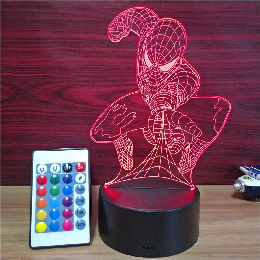 Светодиодный светильник в виде Человека-паука с 3D иллюзией, 7 цветов, декоративный Ночной светильник, USB сенсорный переключатель, дистанционный Диммируемый светодиодный ночник, подарки для мальчиков