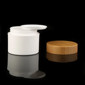 

Recycled 100g Natural Bamboo Wood Lid Cap Plastic Jar Cosmetic Cream Packaging Jar Wooden Cover PP Cream Bottle White Plastic
