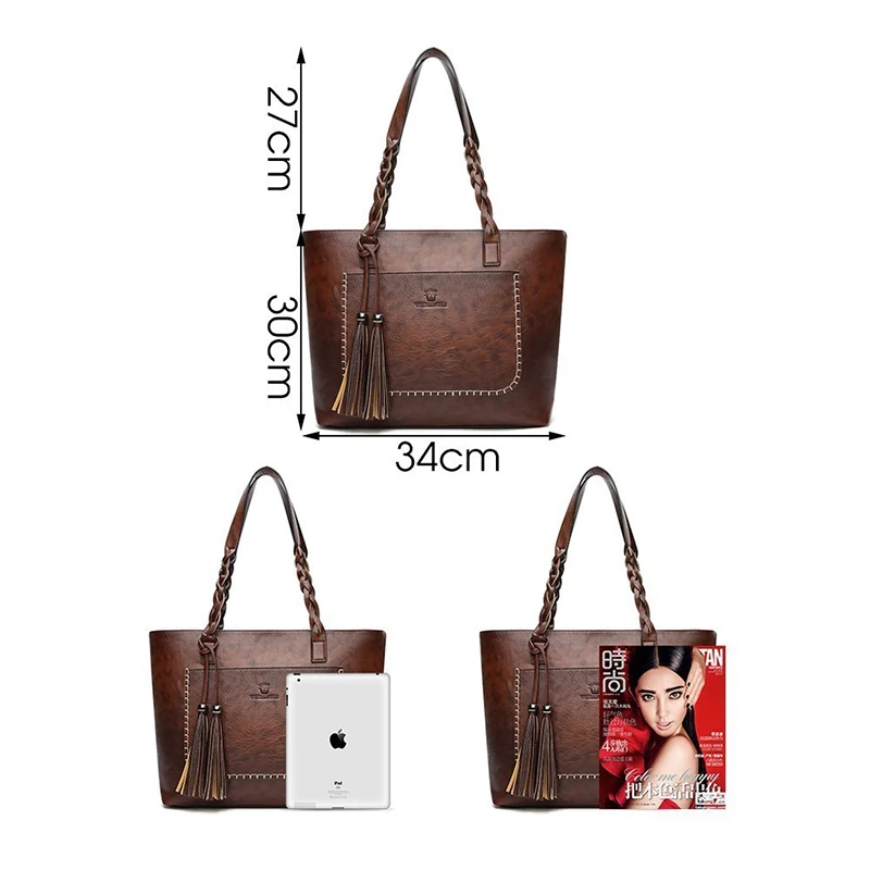  Driga Fashion Large Capacity Causal Shoulder Bags for Women 2019 Fall Leather Fringe Purse Handbags - 32890177002