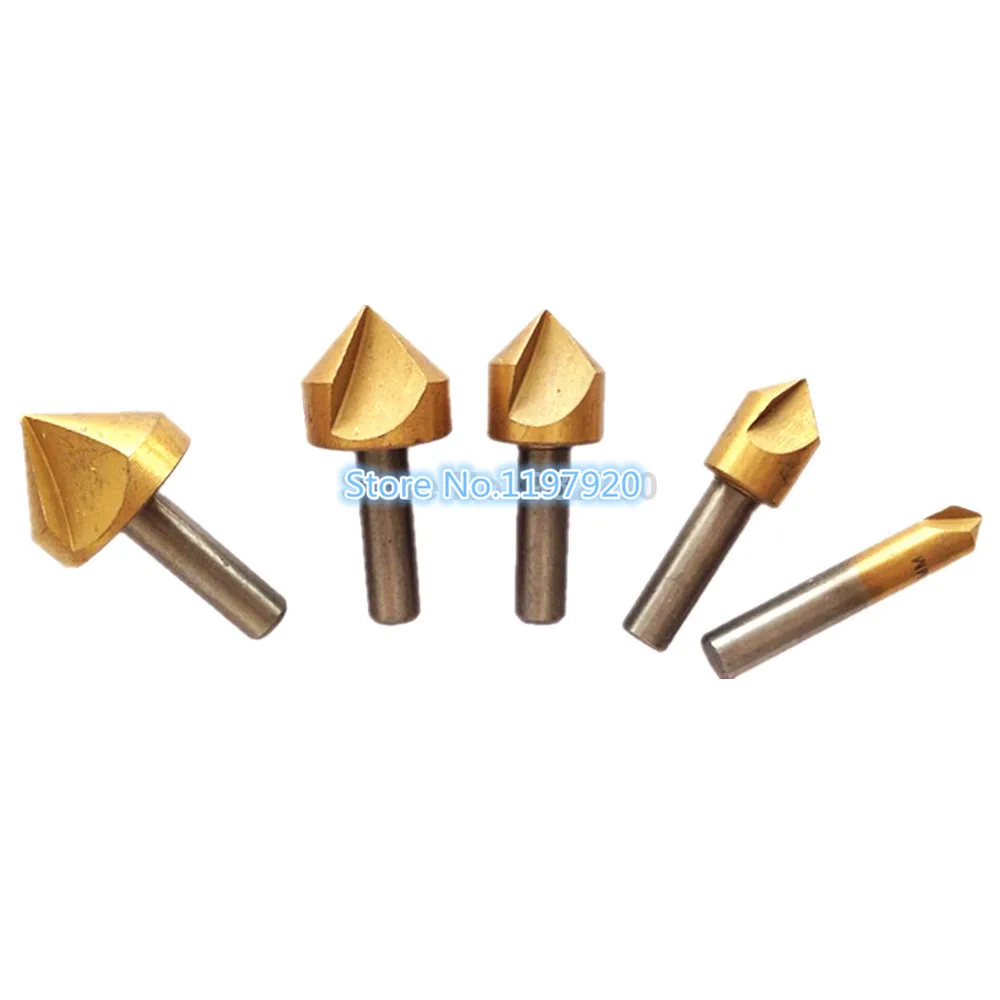 

5-Piece Metric 6mm 10mm 13mm 16mm 19mm Titanium Coated Countersinks Single Blade 82 Degree Chamfering Cutter Chamfer Drill Press