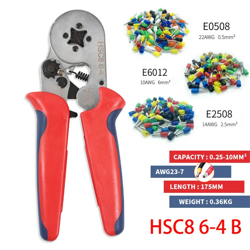 

hcs8 6-4A+100pcs terminals for tube type needle type terminal 0.25-6mm2 crimping pliers crimp self-adjusting tool kit