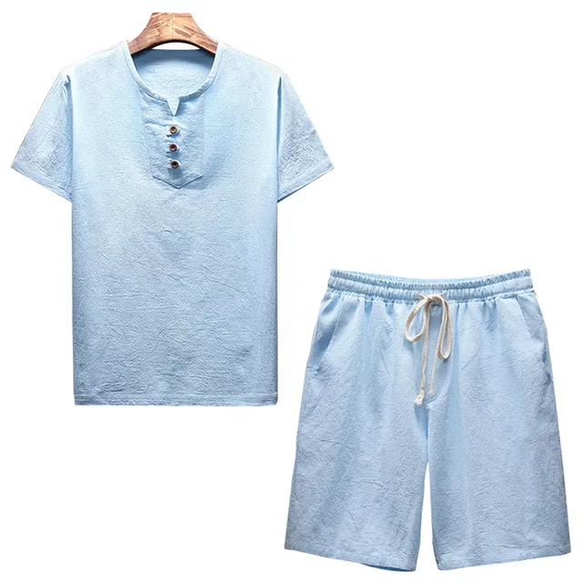 Buy 2018 Summer Men's Fashion O Neck Solid Linen Short