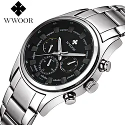Orologio Донна WWOOR бренда стали ремень часы водонепроницаемые часы даты мужской моды случайные часы relogio masculino де luxo