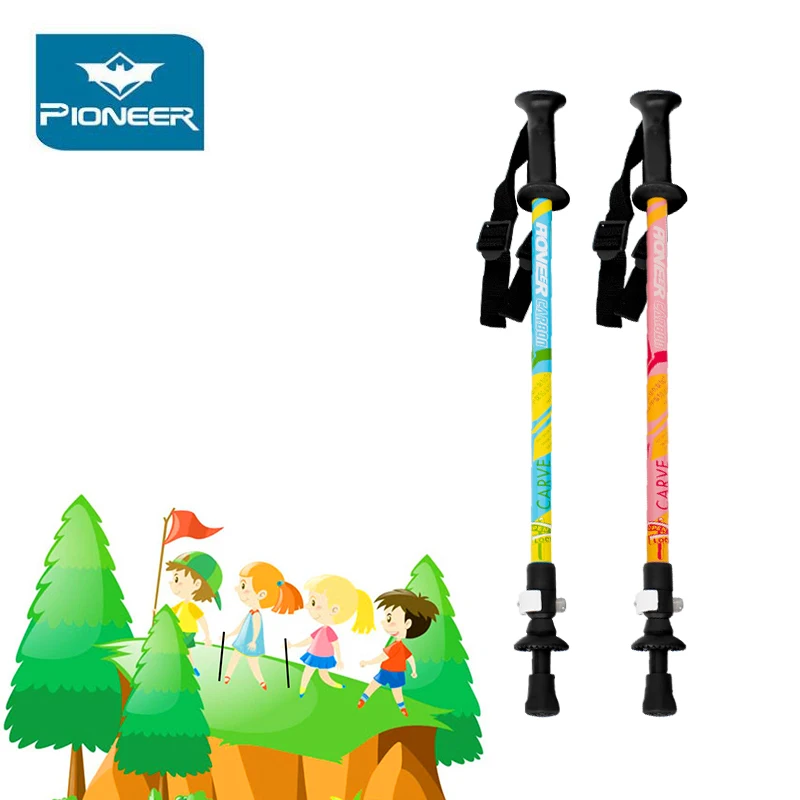 

2 Pcs/Lot Pioneer Childrens Hiking Poles Carbon Fiber Trekking Pole Ultralight Telescopic Stick kids Walking Stick Child Cane
