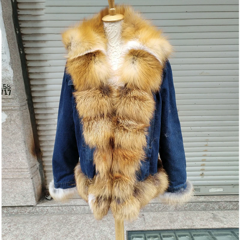 Меховая Sarcar, модная Женская парка, меховое пальто, зимняя куртка из натурального меха, толстый теплый, натуральный воротник из лисьего меха, парка из натурального меха