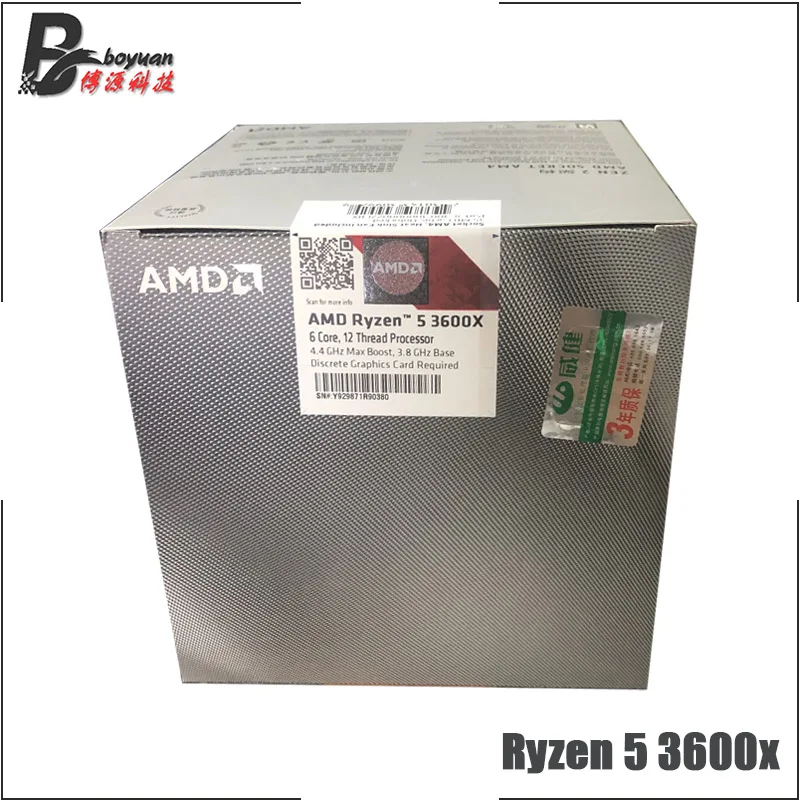 Процессор AMD Ryzen 5 3600X R5 3600X3,8 GHz шестиядерный ЦП с двенадцатью потоками 7NM 95W L3 = 32M 100-000000022 Socket AM4 и с вентилятором