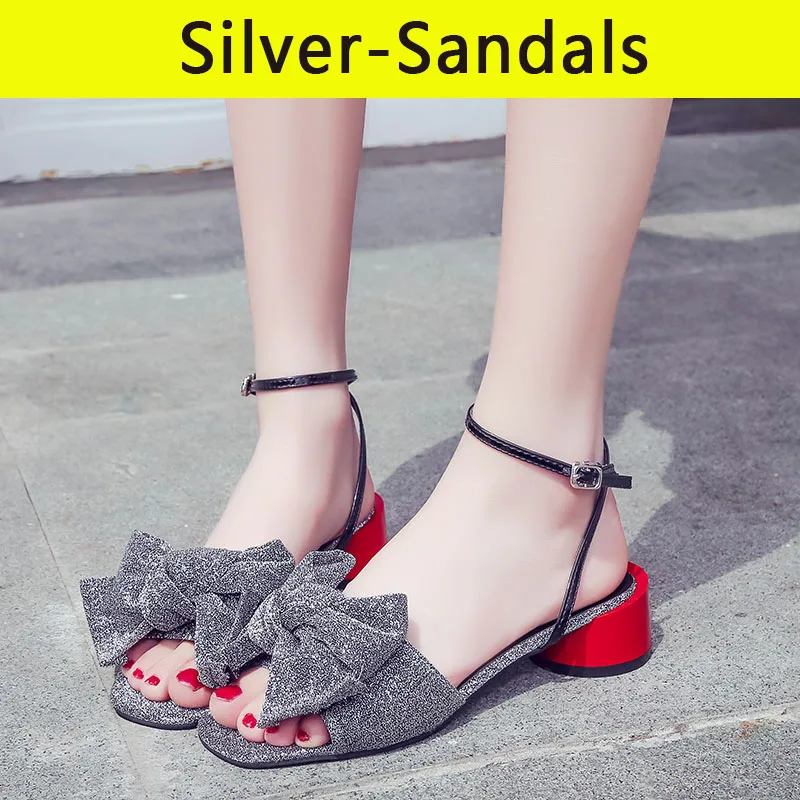 Aphixta/женские шлепанцы; Летняя женская обувь; уличные шлепанцы с круглым каблуком и цветами; sapato feminino; пляжные шлепанцы - Цвет: Silver-Sandals