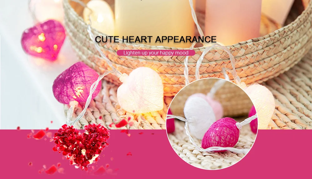 3M 20 LEDs Heart Shape Light String Cotton Lamp for Wedding Home Party