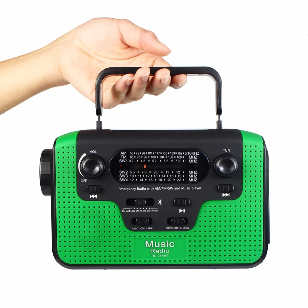 

Portable Radio Hand Crank Emergency Radio FM/AM/SW Receiver Bluetooth Speaker Flashlight Cellphone Charger Reading Lamp Y4380G