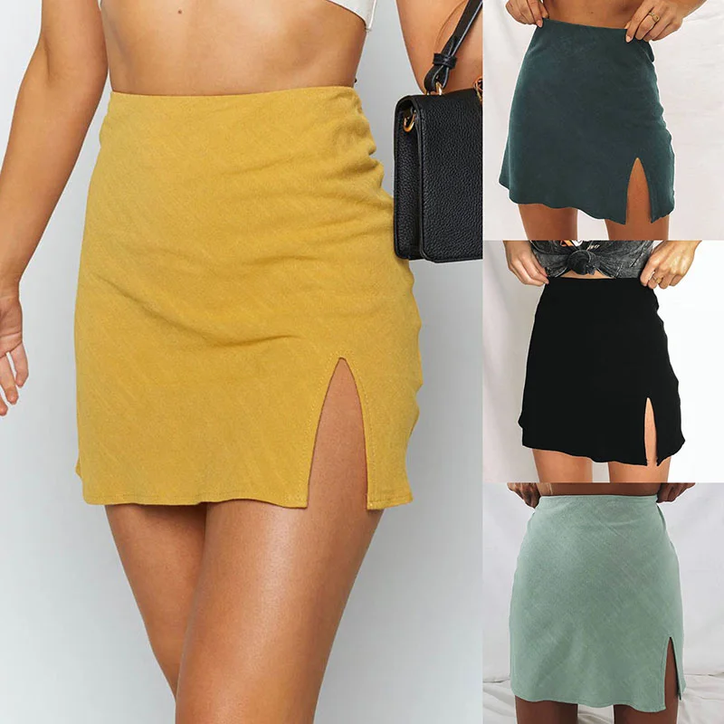 

HUAN BEAUTY Women Mini Skirt Package Hip Skirts Hem Split Casual Skirt Slim Ladies High Waist Bodycon Party Skirts HB-MZC3213