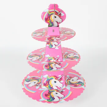 

1set 3 Tier Round Unicorn Paper Foldable Cake Rack Baby Shower Birthday Party Cake Stand Unicornio Party Decoration