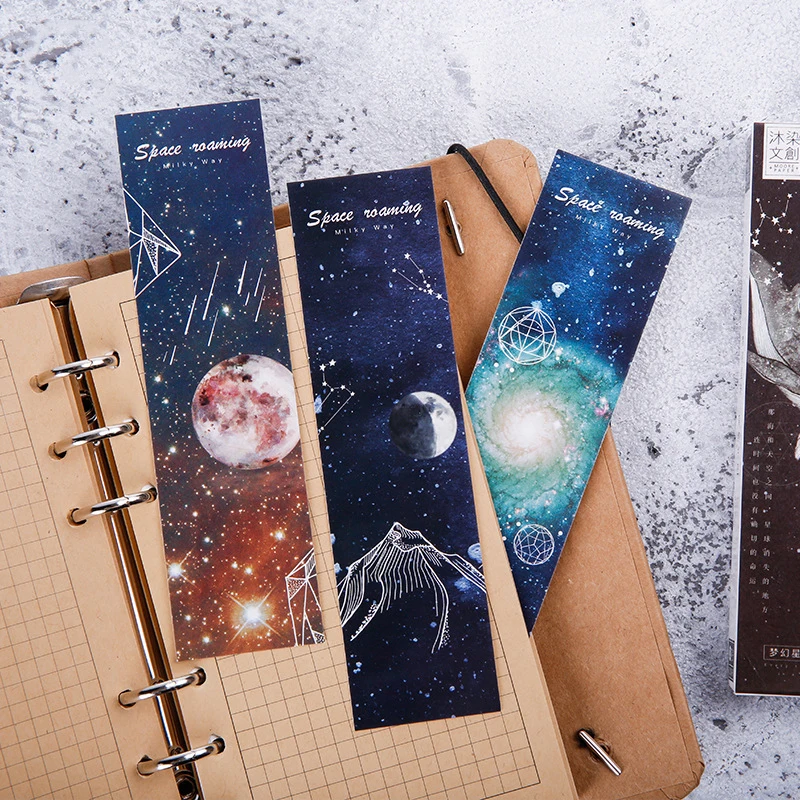 30PCS/Pack Kawaii Space Galaxy Planet Star Bookmark Paper Bookmarks Vintage Page Marker Stationery School Office Supplies sl2006