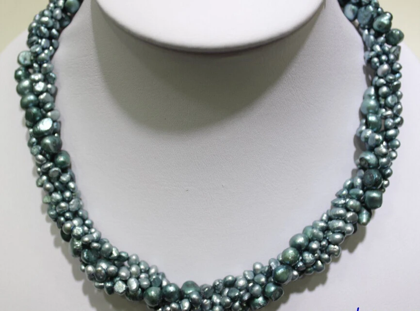 

~~ 11.21 5 strands twist Blue-green 4-8mm freshwater pearl necklace Style Necklace 18INCH Discount AAA