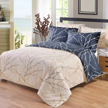 

Finether Bedding Set Pillowcase Duvet Cover Set With Zipper Closure Blue/beige Branch Printed Pattern Reversible 4 Sizes
