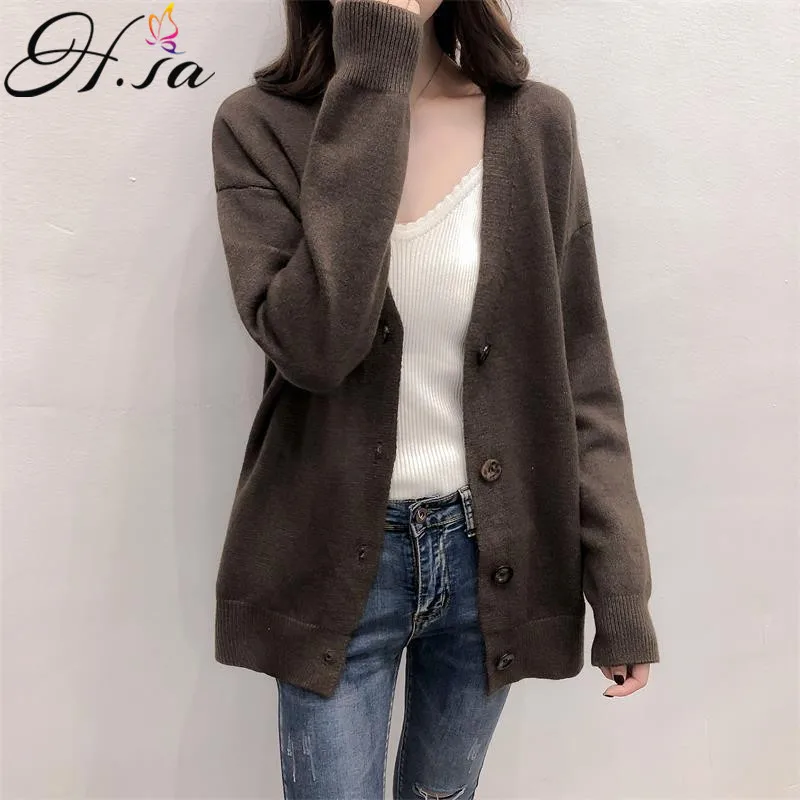 

H.SA Women Autumn Winter Oversized Sweater and Cardigans Christmas Sweater Jackets Casual Black Outerwear Korean Loose Jumper