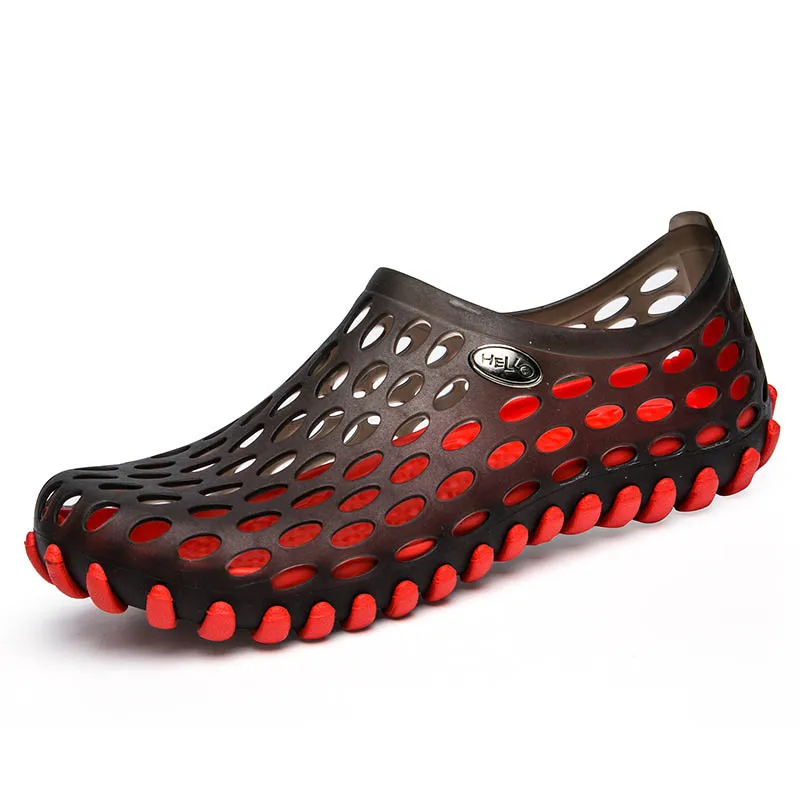 Уличные летние мужские пляжные сандалии; быстросохнущие шлепанцы для речного моря; Водонепроницаемая Обувь для дайвинга и плавания; спортивная обувь; Водонепроницаемая Обувь - Цвет: black and red