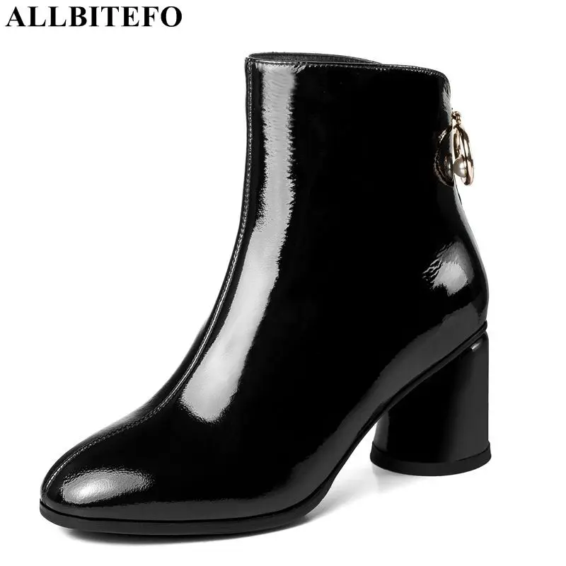 

ALLBITEFO thick heel genuine leather winter women boots brand high heels ankle boots for women women motorcycle boots size:34-42