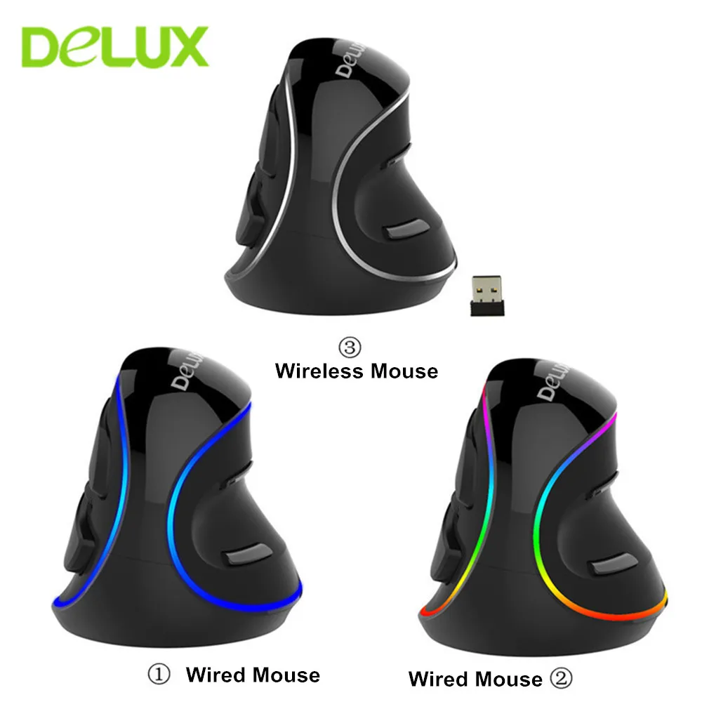 Best Delux M618 PLUS Ergonomics Vertical Gaming Wired Mouse 6 Buttons 4000 DPI Optical RGB Wireless Right Hand Mice For PC Laptop