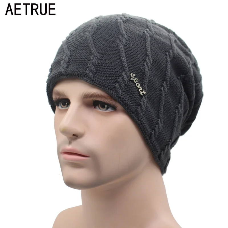AETRUE Knitted Hat Winter Beanie Men Women Caps Warm Baggy Mask