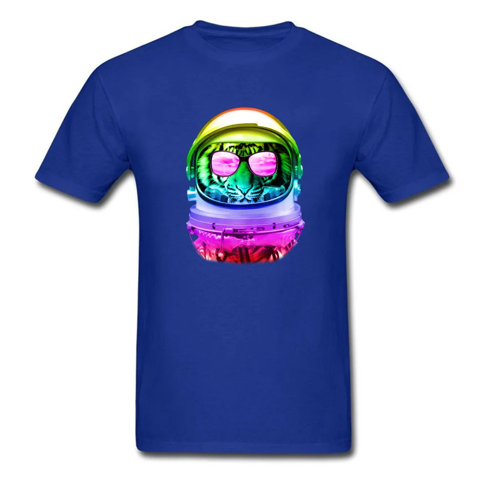 Custom Cool Space Tiger T-Shirt 2018 New Summer/Autumn Short Sleeve O-Neck Tops Tees Pure Cotton Man Street T-shirts Cool Space Tiger blue