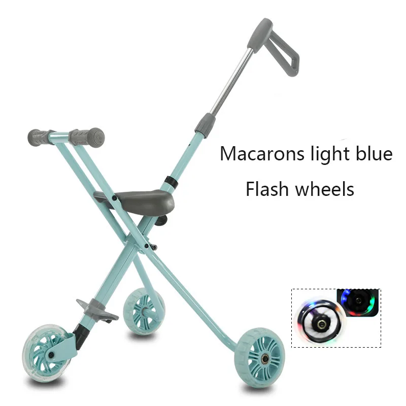 Детский Блестящий трехколесный велосипед из алюминиевого сплава, простой светильник, складная коляска, быстро складывается - Цвет: Темно-серый