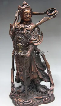 

16 Chinese Folk Pure Red Copper Bronze God of War WeiTuo Wei Tuo Warrior Statue
