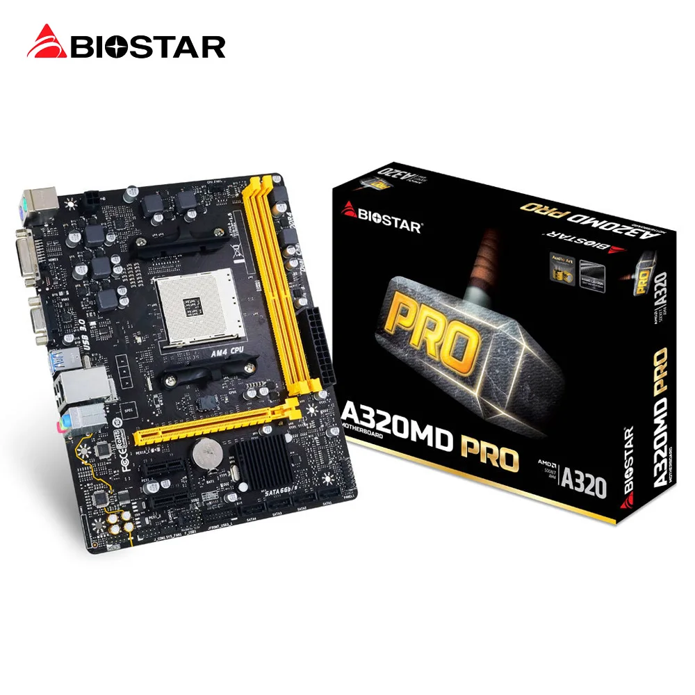 BIOSTAR Motherboard A320MD PRO AM4 A320 Desktop Computer Motherboard for AMD DDR4 Micro ATX Support 9500 X4-950 1400 PCI-E 3.0 intel p55 atx lga1156 computer motherboard multicolored
