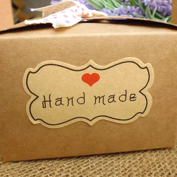 

120Pc 2018 New Arrival Flower Edge Hand Made Heart Handmade Packaging Sealing Label Kraft Sticker Baking DIY Gift Stickers M1050
