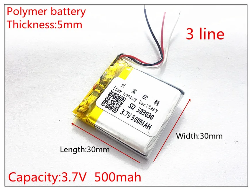 3 линии полимерный аккумулятор 503030 3,7 v 500mah 453030 умный дом MP3 колонки литий-ионная батарея для dvr, gps, mp3, mp4, сотового телефона, динамика