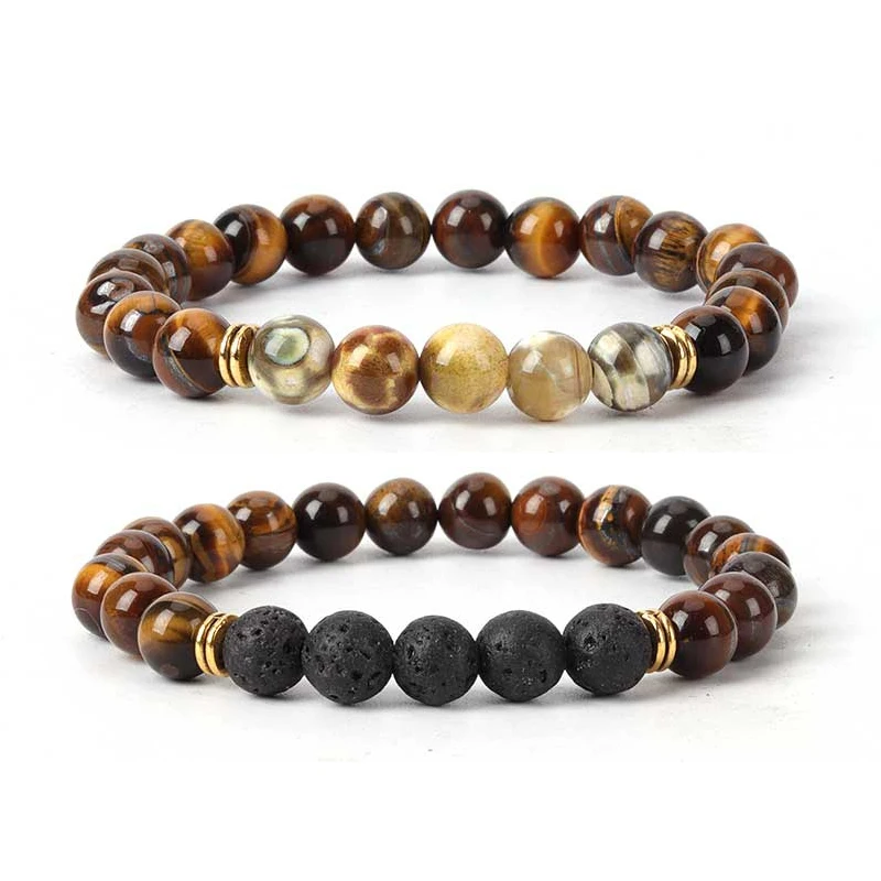 

Natural Map Stone Men's Beaded Bracelets for Women Male Jewelry Fashion Couple Tiger Eye Stone Lava Charm Beads Bracelet Bangles