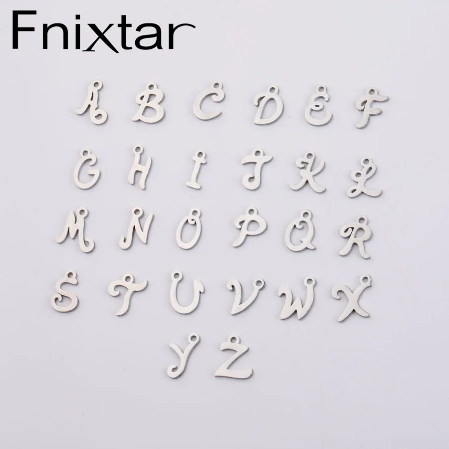 Fnixtar зеркальная полировка, никогда не выцветает, нержавеющая сталь, A-Z, инициалы, алфавит, очаровательные буквы, подвески для DIY изготовления, 26 шт./лот