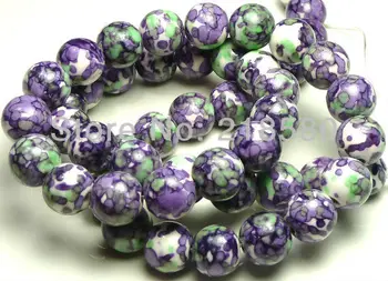 

H-RB01 Round Beads Purple Violet Green Rain Flower Natural Stone Beads 6mm 8mm 10mm 12mm