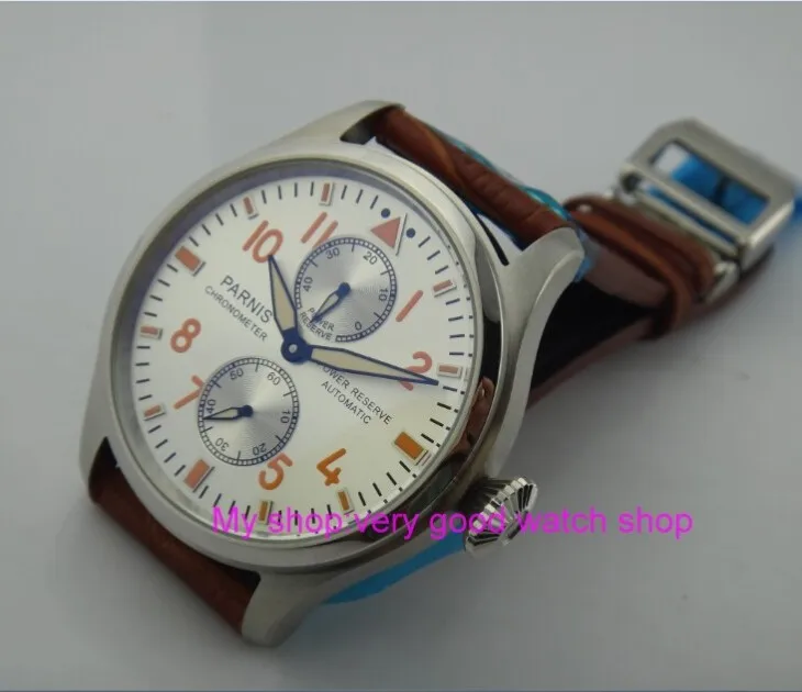 

47 mm PARNIS Silvery- white dial Automatic Self-Wind movement power reserve men watches Mechanical watches gx1