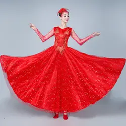 Открытие танец полная юбка современные Взрослые женщины красный танец платье одежда Испания большие качели платье хор танцевальный