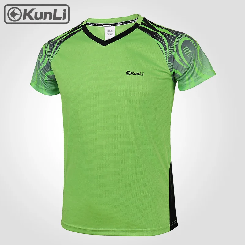 Kunli short tennis shirt men outdoor sports badminton clothing running clothing T-shirt basketball Volleyball shirt - Цвет: green