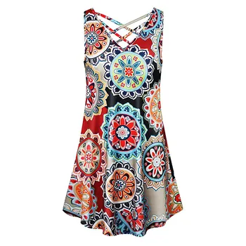 

2019 MAXIORILL New Bohemian Womens Summer Sleeveless V Neck Floral Print Tank Dress Cross T Shirt Dressesплать Wholesale T3