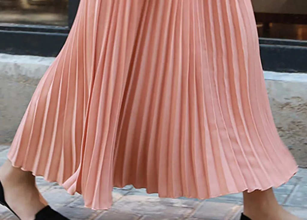 Цветные плиссированные юбки, однотонная плиссированная летняя юбка, Женская Повседневная плиссированная Однотонная юбка средней длины с высокой талией, эластичная юбка L0413