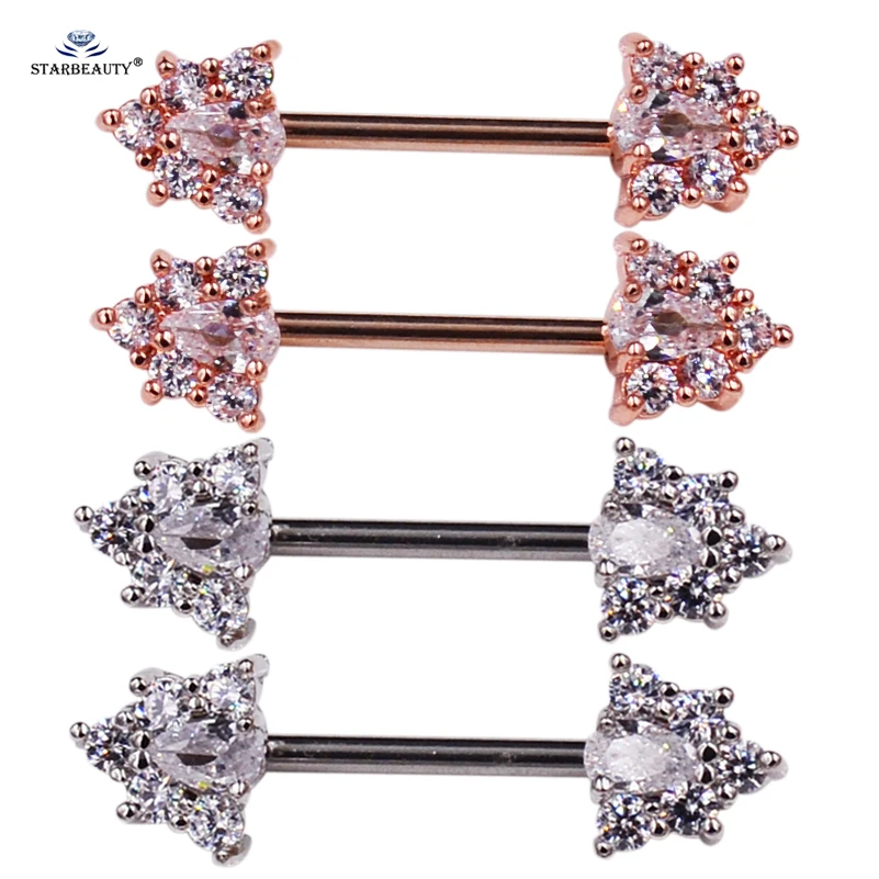 

2pcs/lot Rose Gold Triangle Nipple Ring 14G Bright Bijoux Nipple Piercing Helix Piercing Earring Stainless Steel Jewelry Pircing